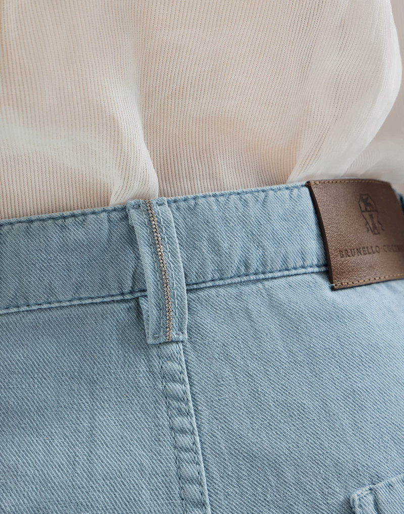 Garment-dyed cotton and linen cover loose trousers with monili 4