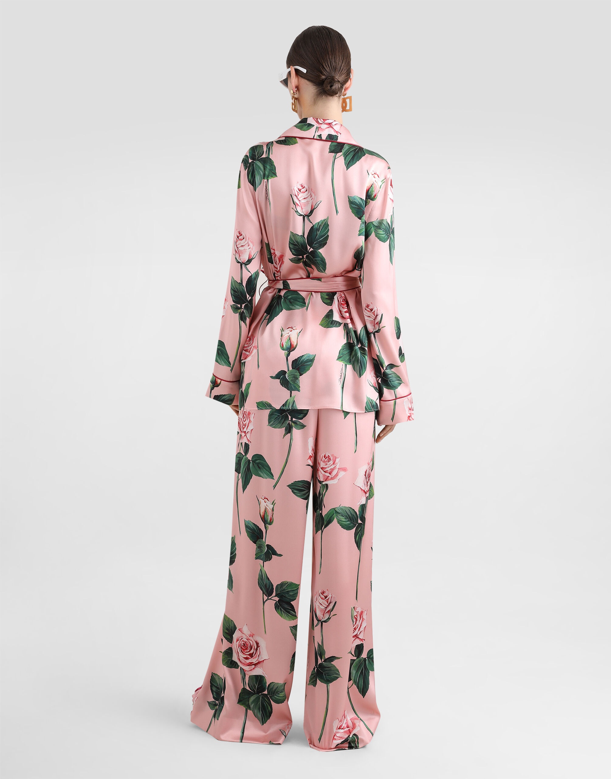 Silk pajama pants with rose print - 3