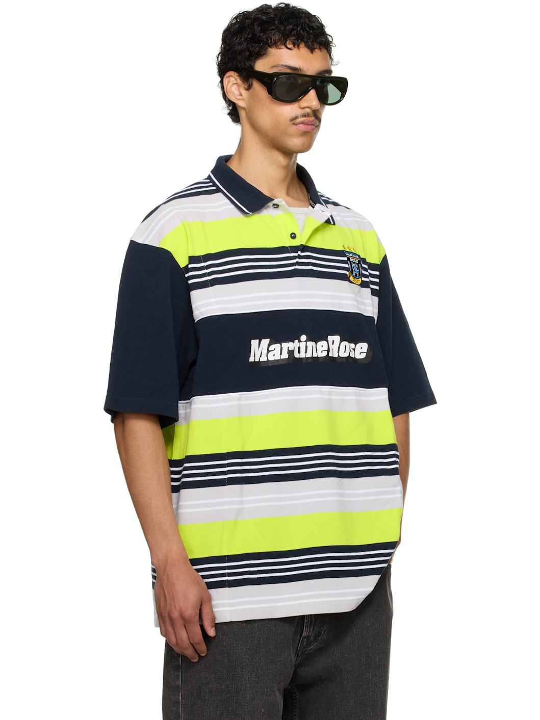 SSENSE Exclusive Navy & Green Oversized Panelled Polo - 2