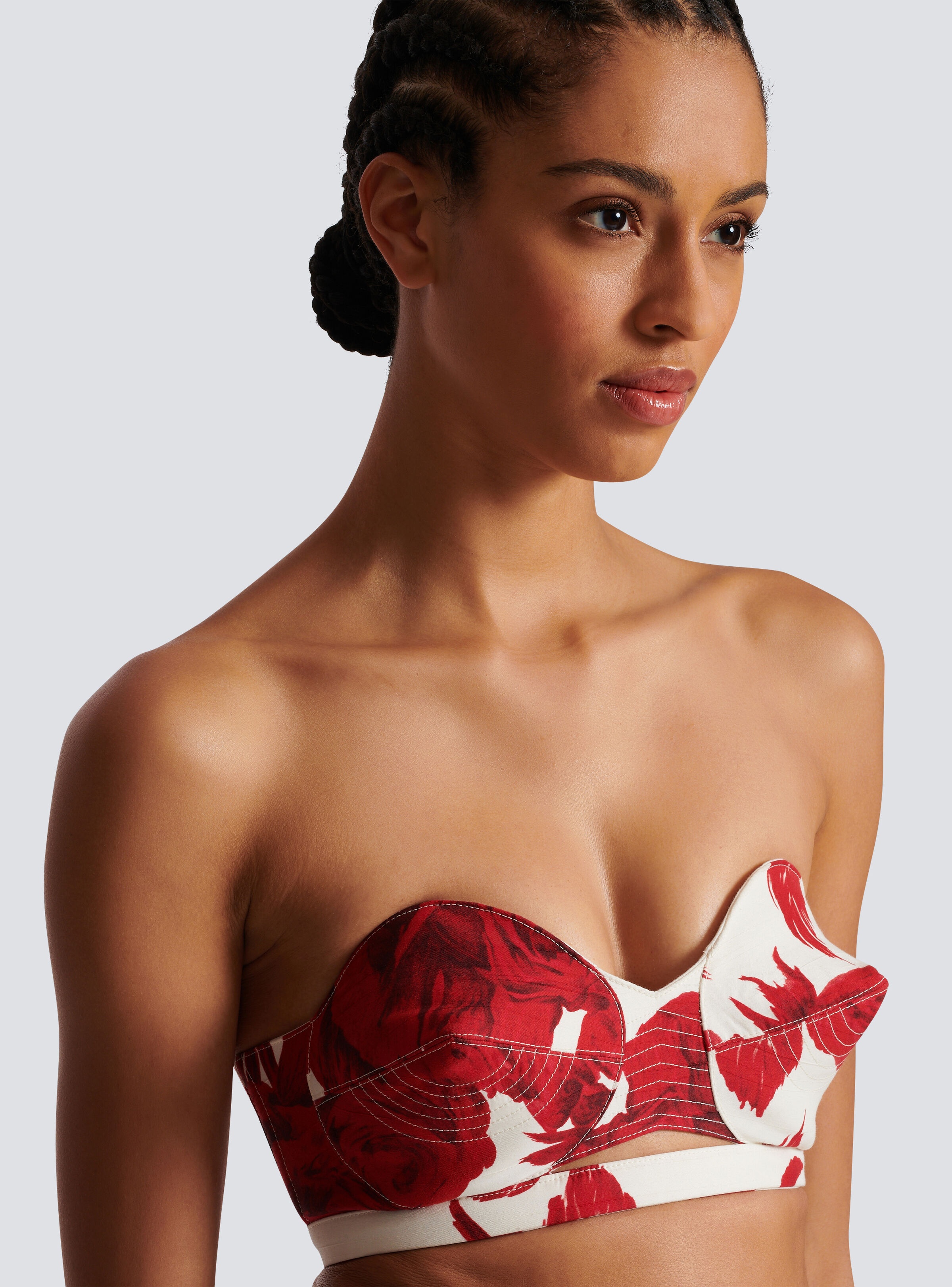 Strapless crop top with Red Roses print - 7