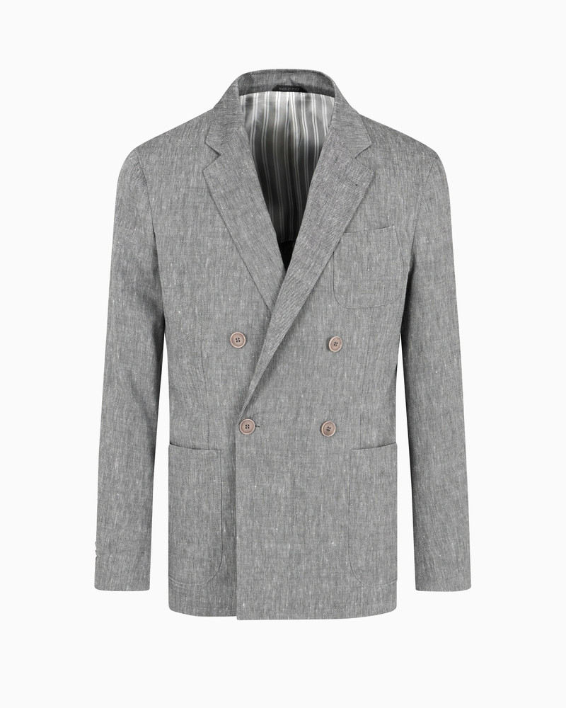 UPTON LINE SINGLE-BREASTED JACKET IN DENIM-EFFECT LINEN AND WOOL 1