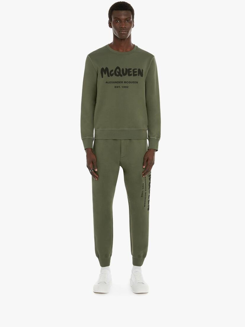 Alexander McQueen Men's Mcqueen Graffiti Sweatshirt in Khaki outlook
