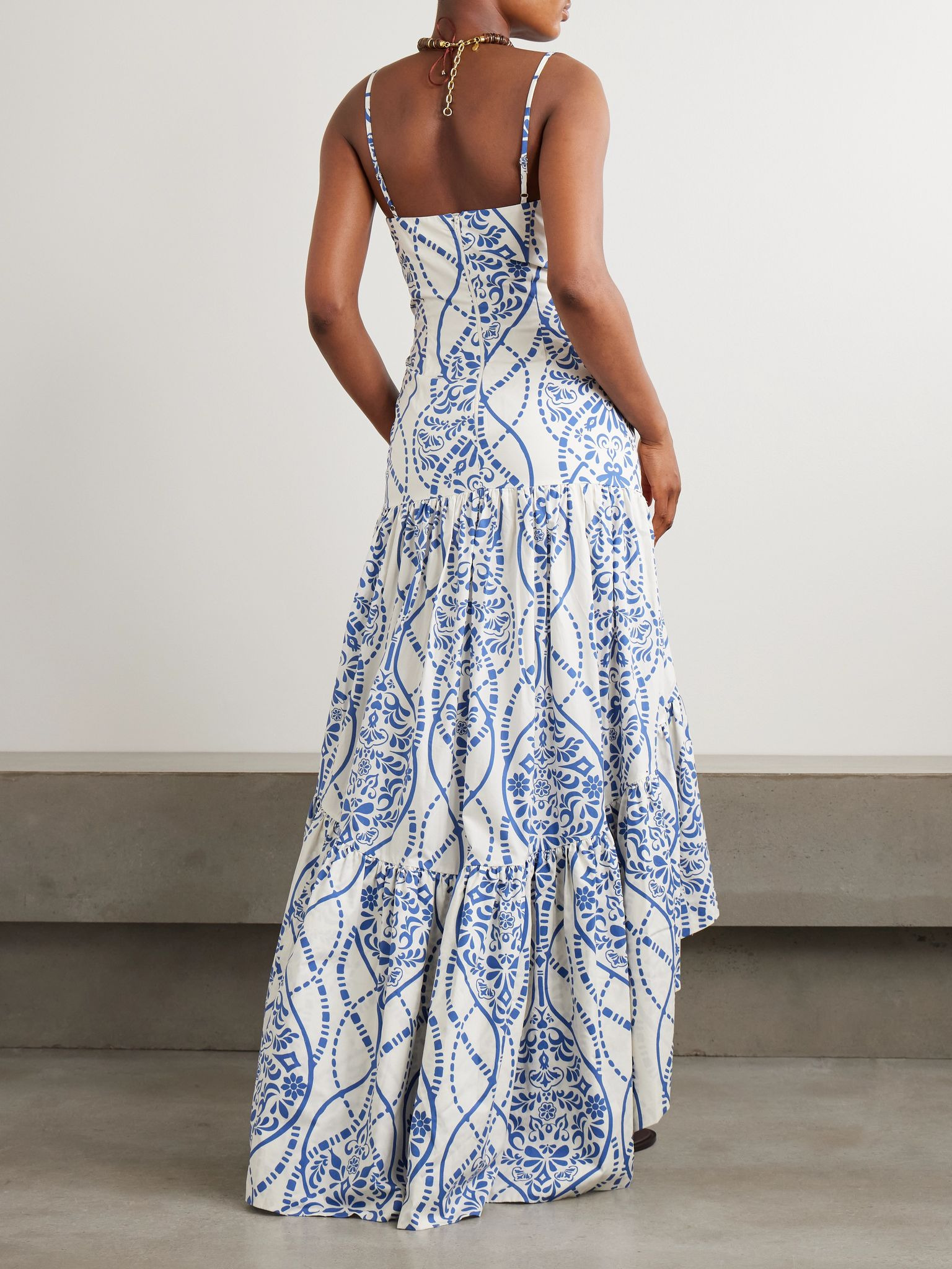 Joyah Colonial printed tiered asymmetric maxi dress Navy - 3