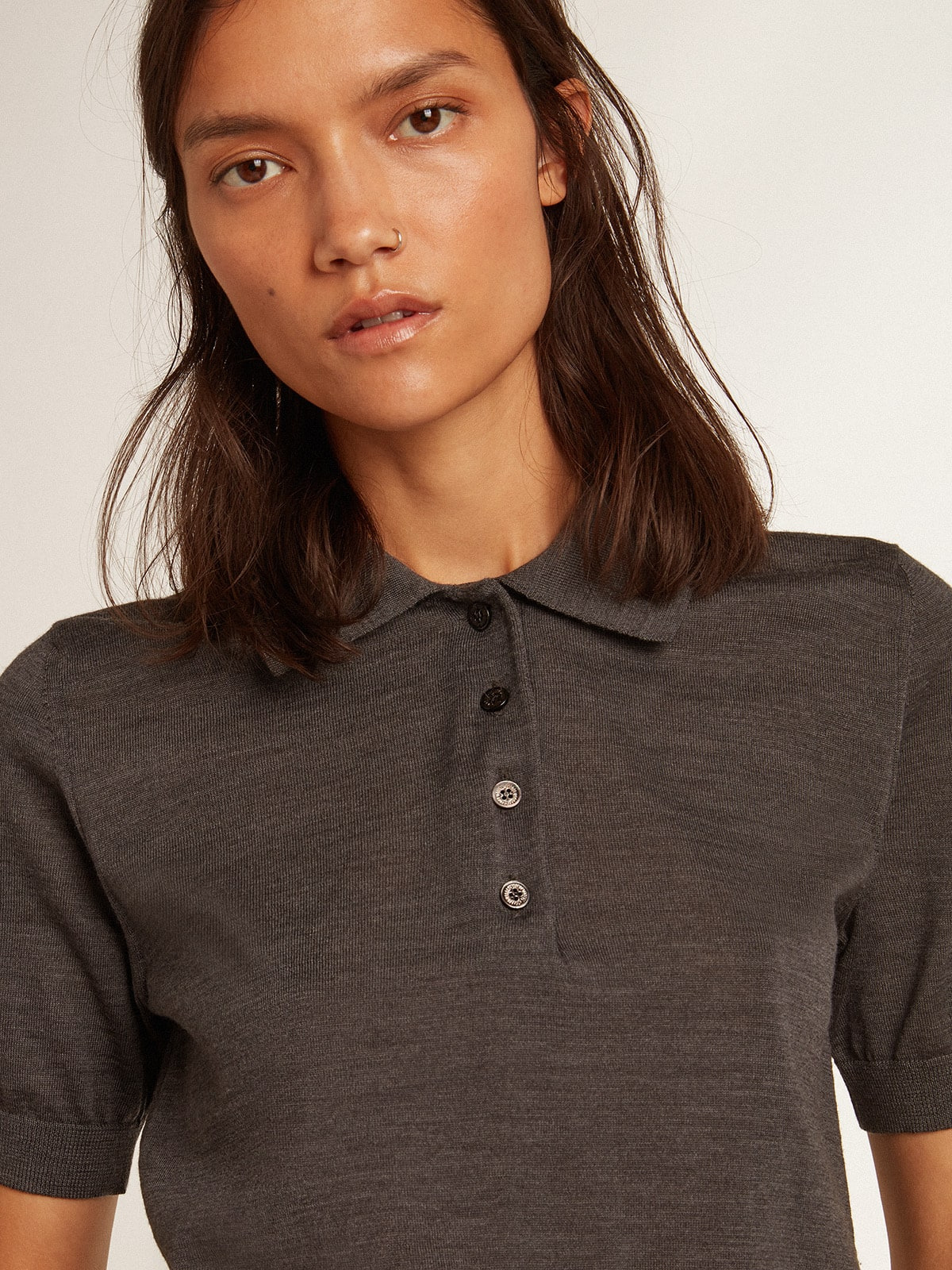 Women’s polo shirt in anthracite merino wool - 2