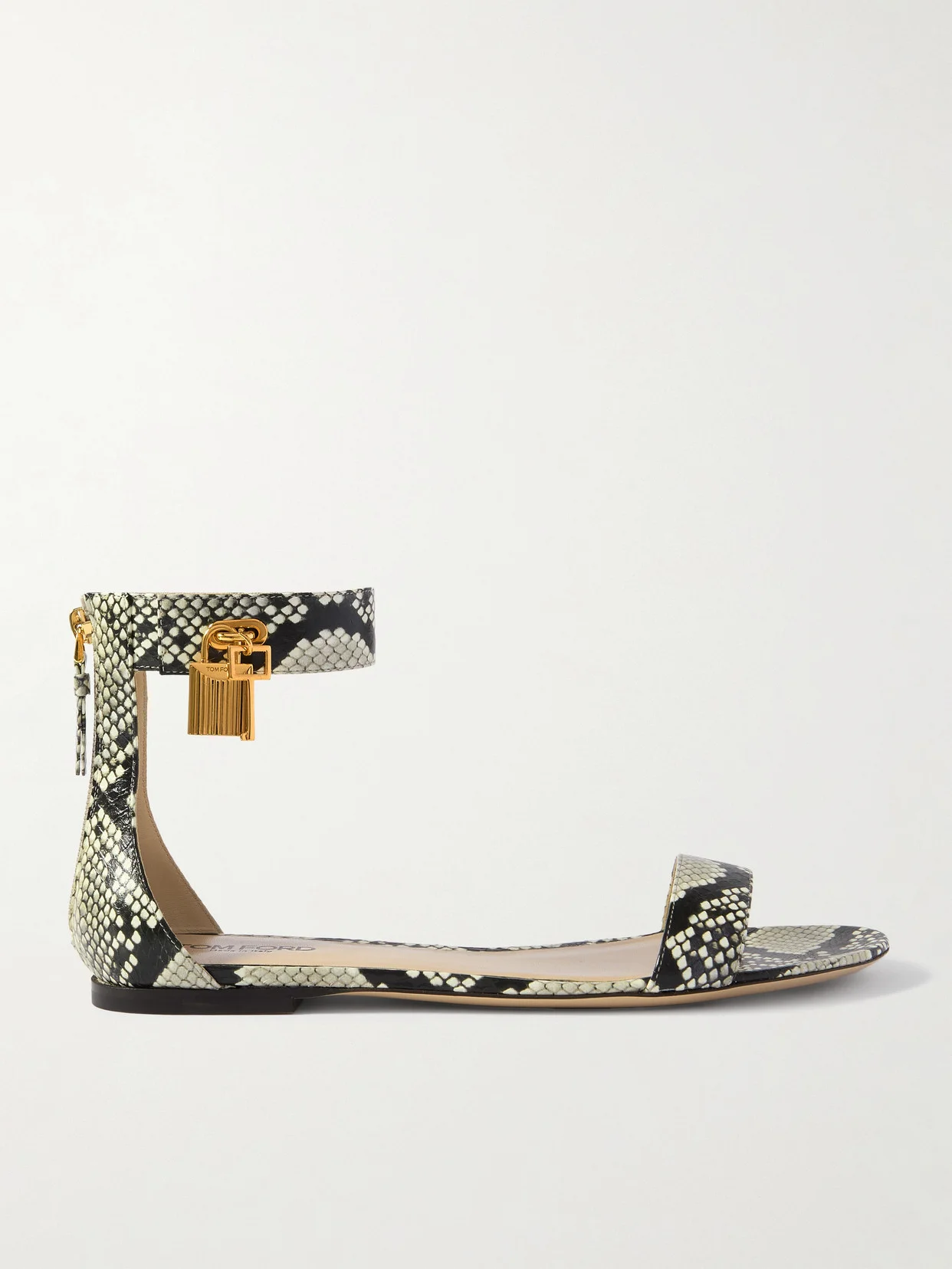 Embellished Snake-effect Leather Sandals - 1
