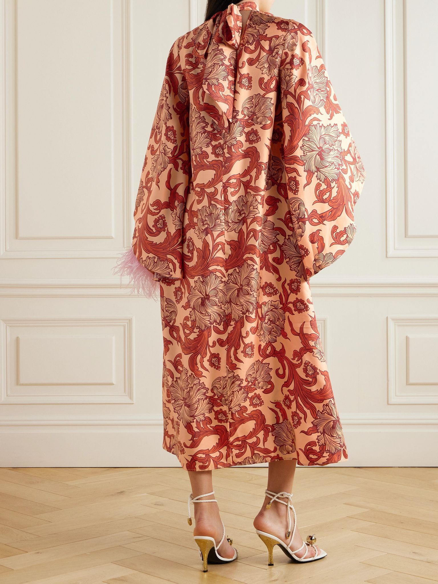 Magnifico printed silk-twill maxi dress Coral - 3