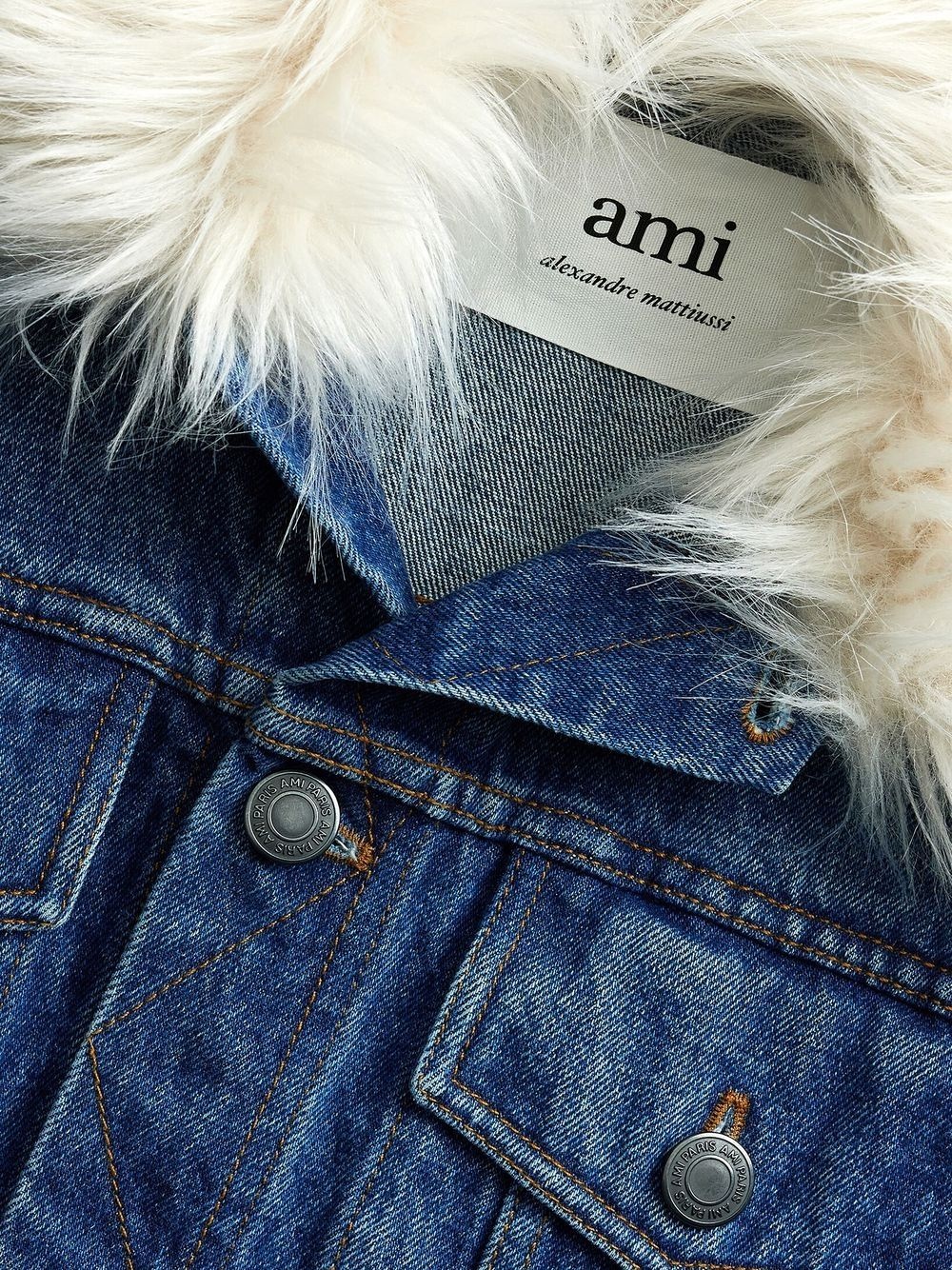 furry collar denim jacket - 5