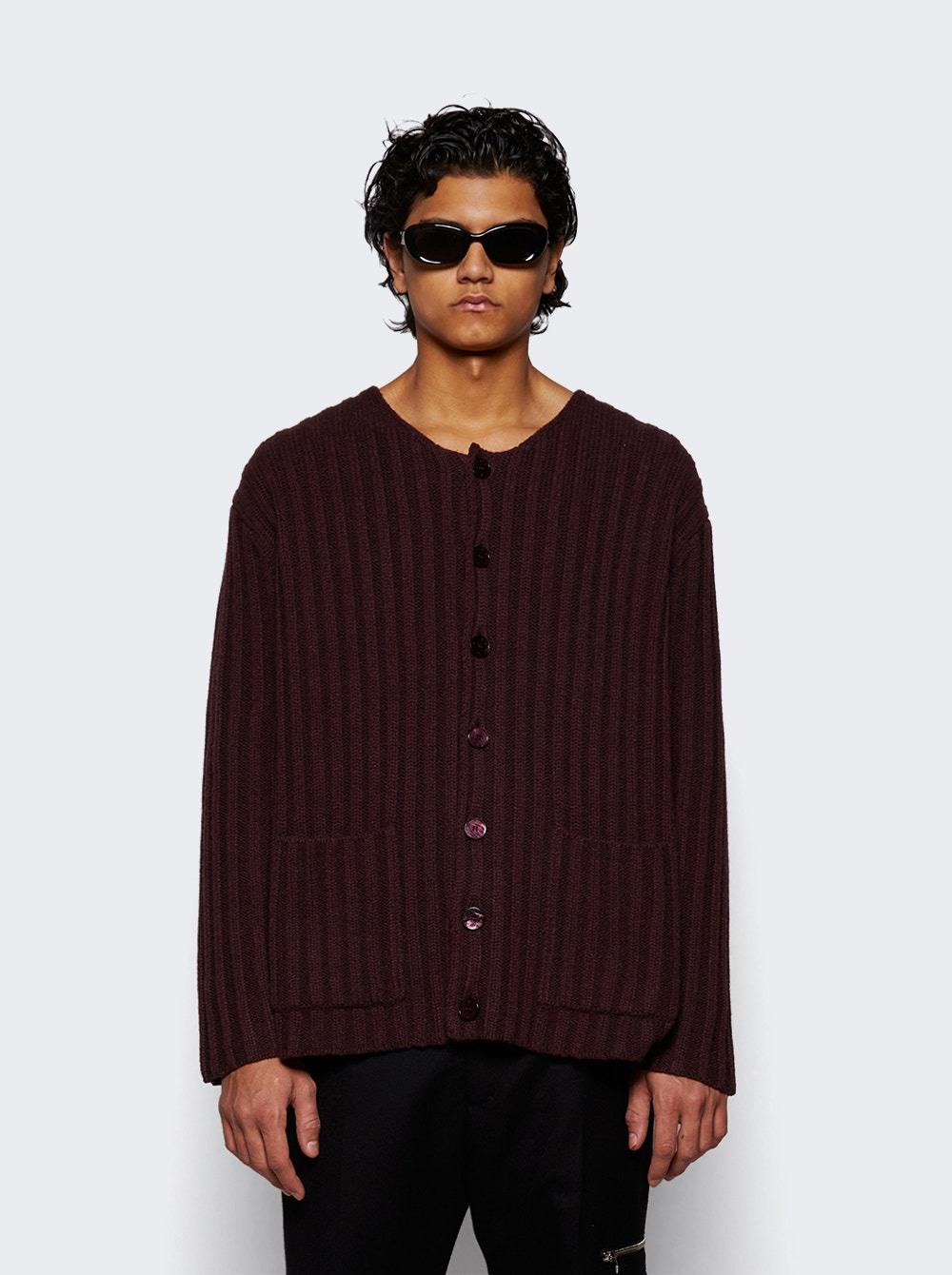 Scoop Neck Cardigan Burgundy - 3