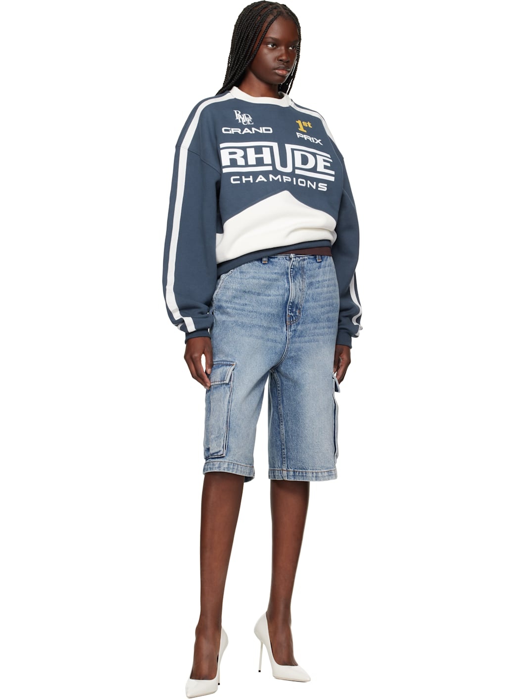 Blue Baggy Denim Cargo Shorts - 4