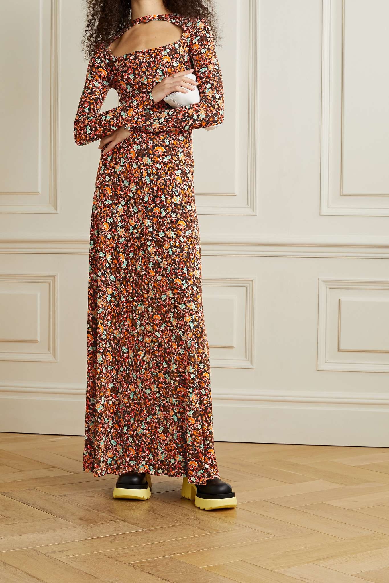 Cutout floral-print jersey gown - 2