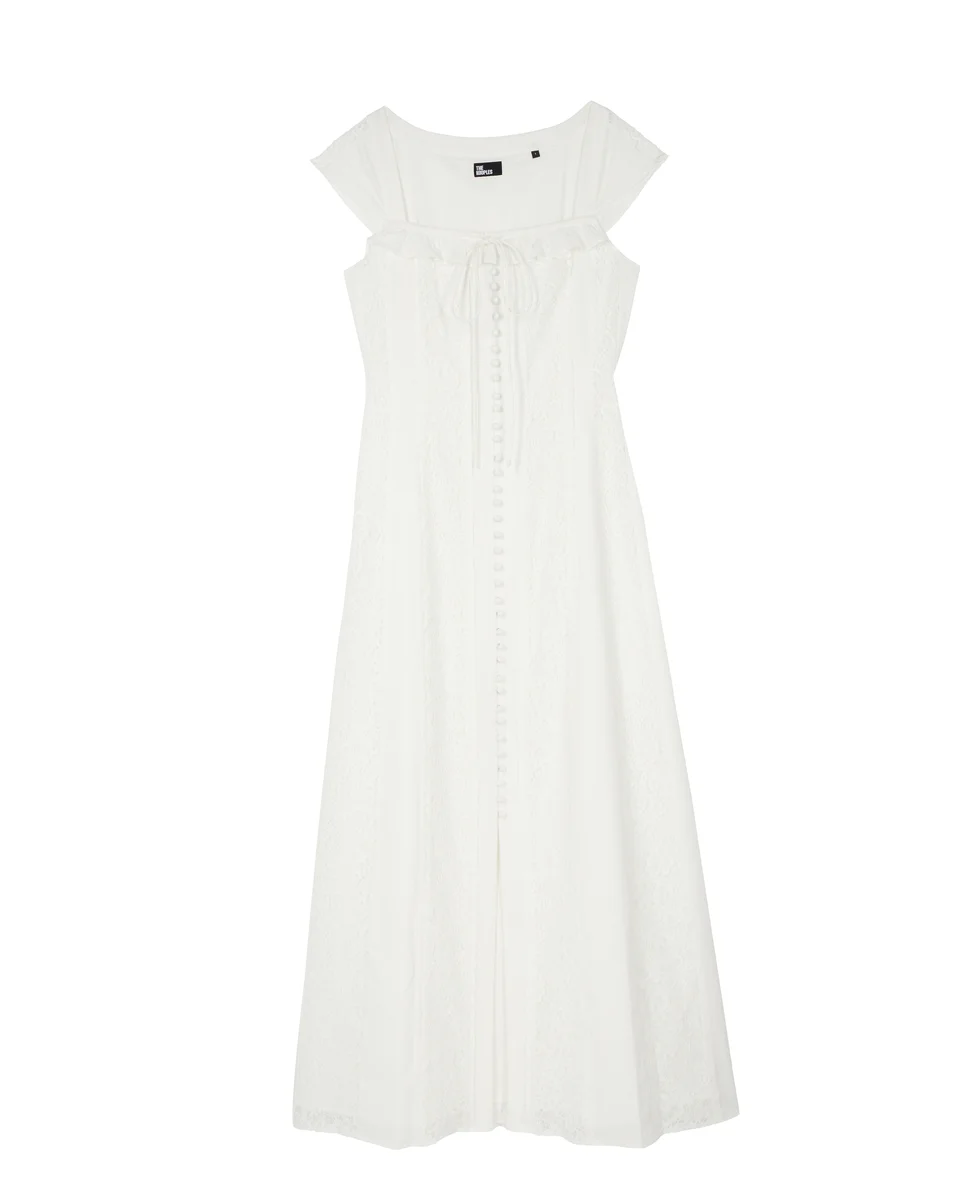 LONG DRESS IN ECRU LACE AND COTTON - 1
