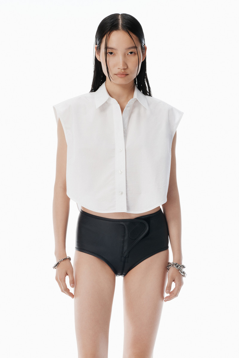 White Crystal Hotfix Cropped Shirt 2