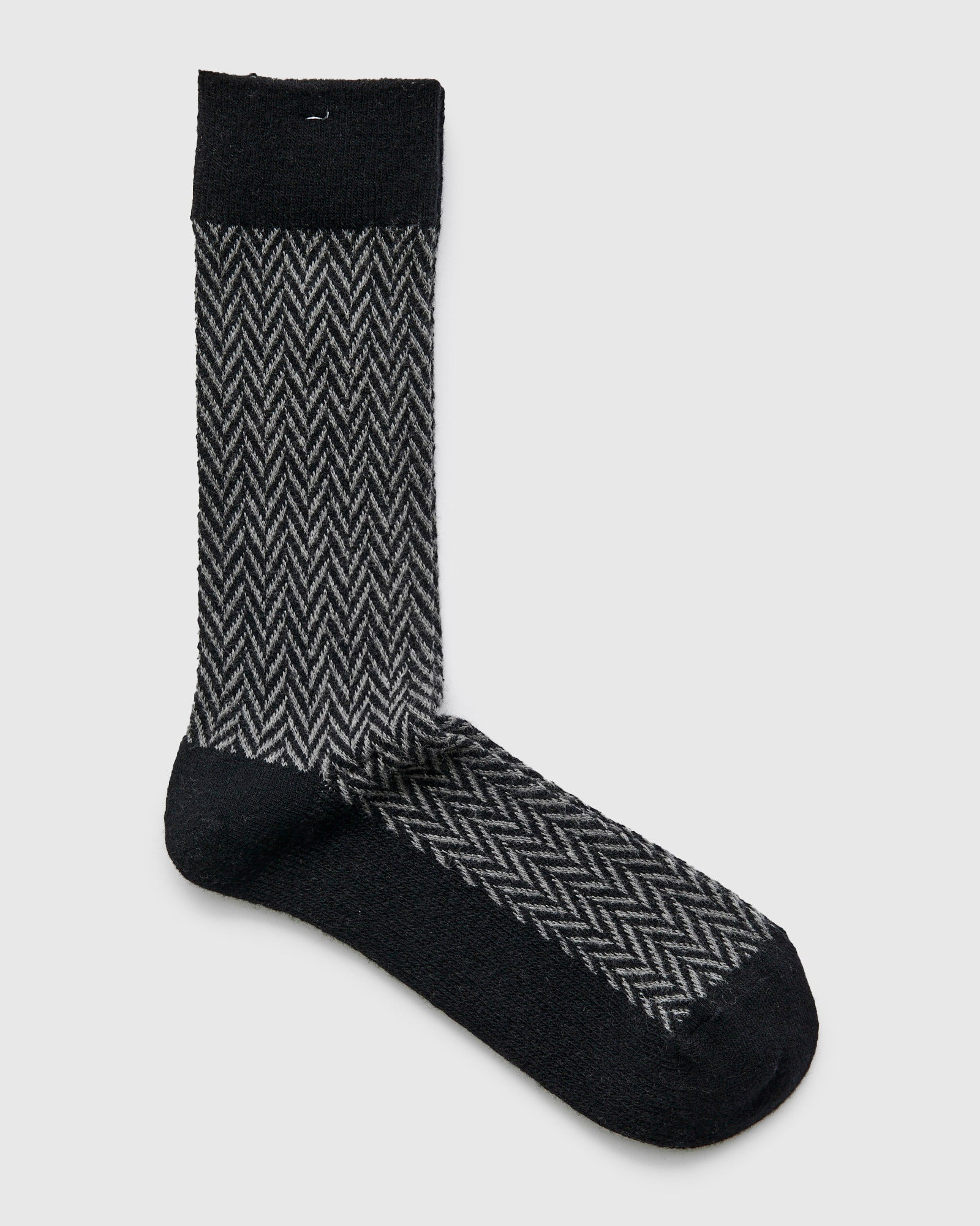 Wool Herringbone Crew Sock in Black - 2