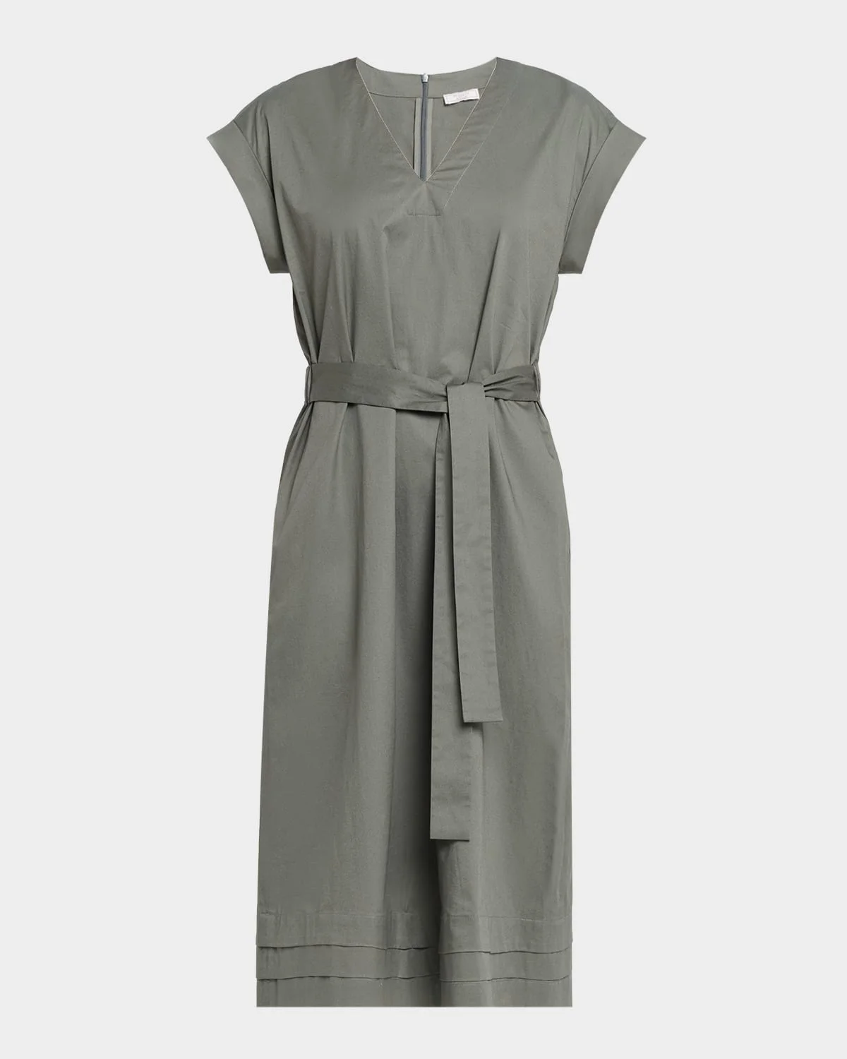 Belted Cap-Sleeve Cotton Midi-Dress - 1
