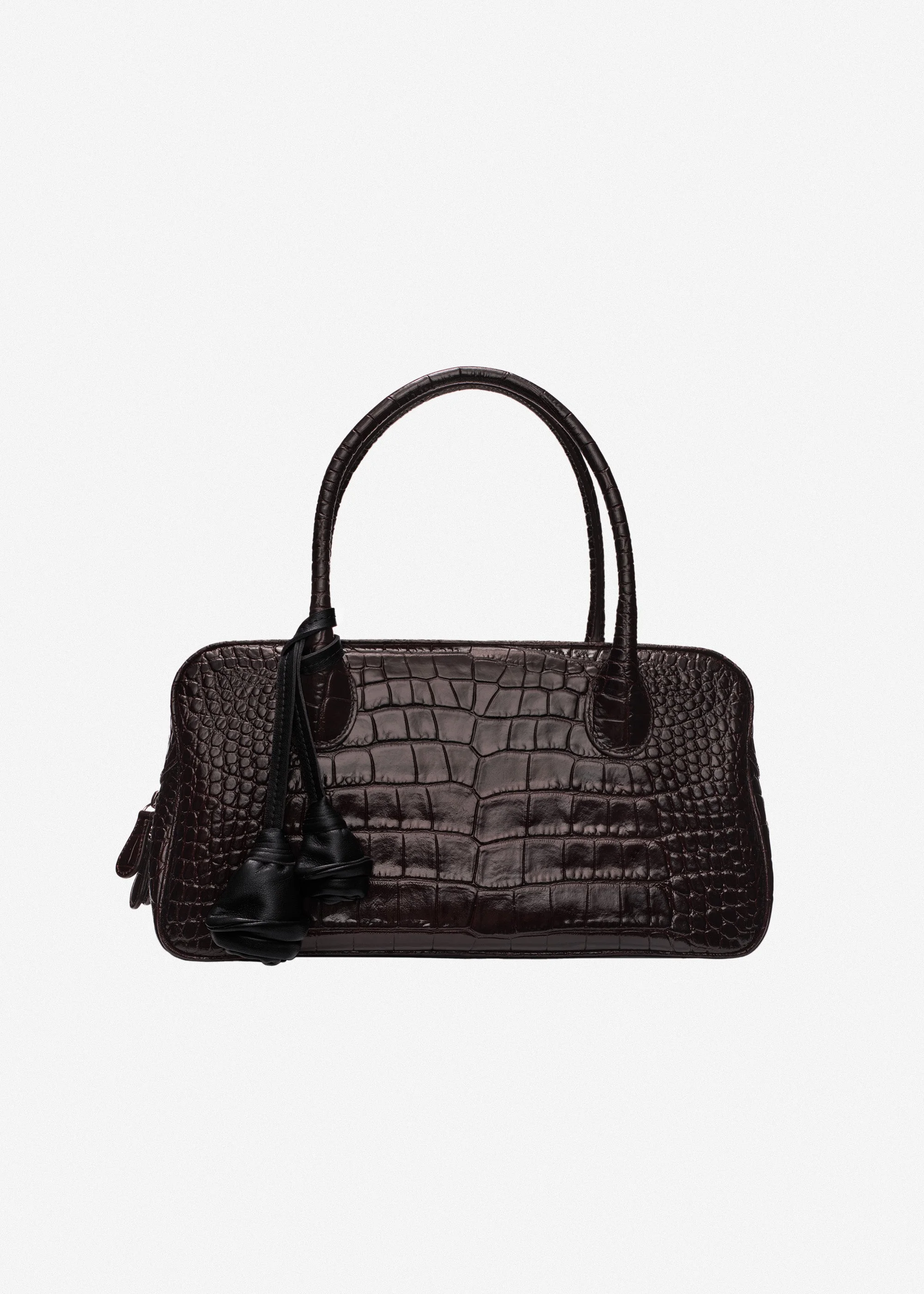 Brigitte in dark brown croco-embossed leather with flower charm - 1