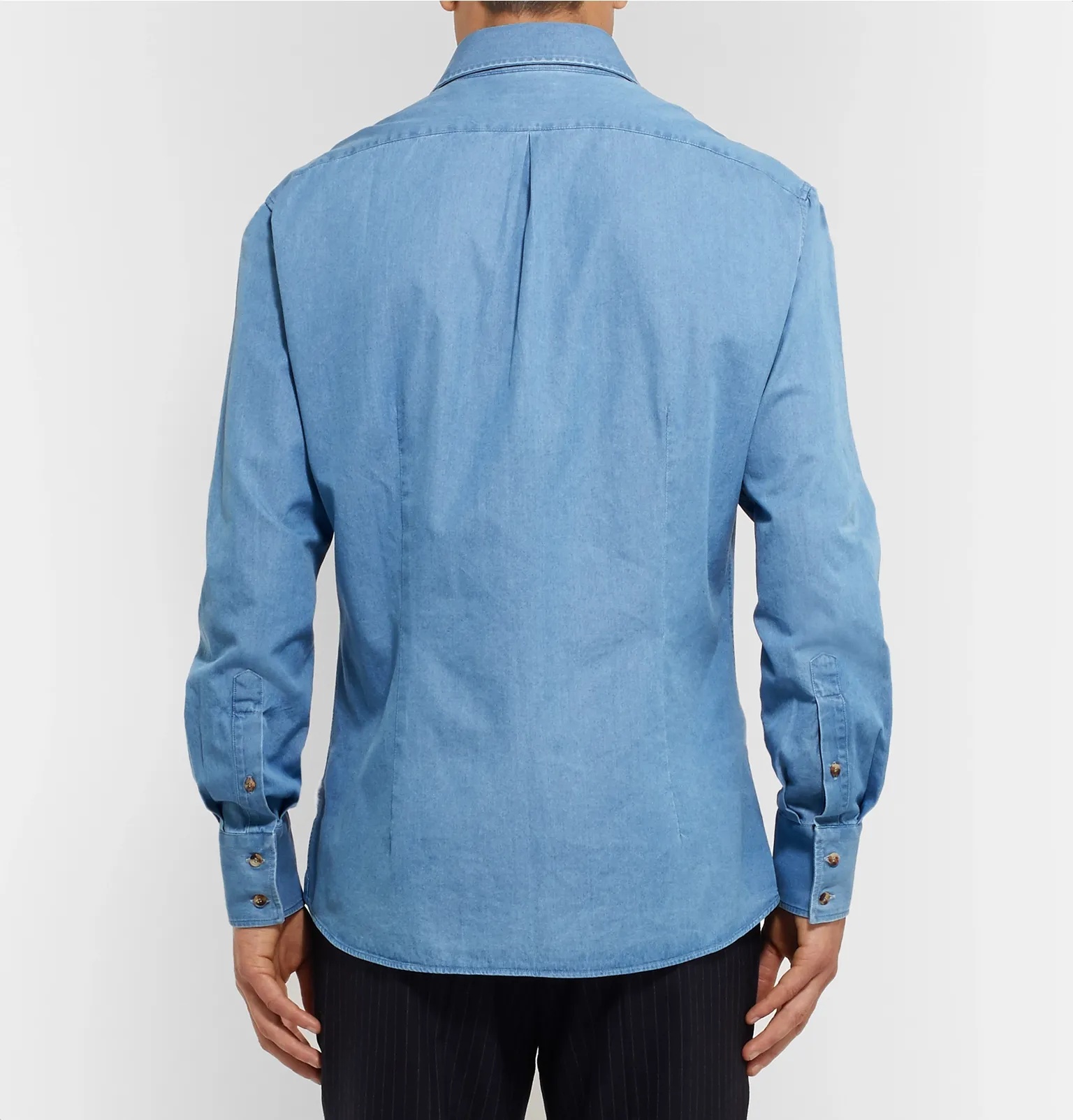 Slim-Fit Cutaway-Collar Washed-Denim Shirt - 5