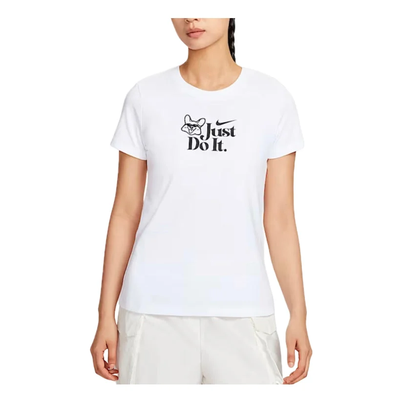 (WMNS) Nike Sportswear Doggie Short Sleeve T-Shirt Asia Sizing 'White Black' IM5974-100 - 1