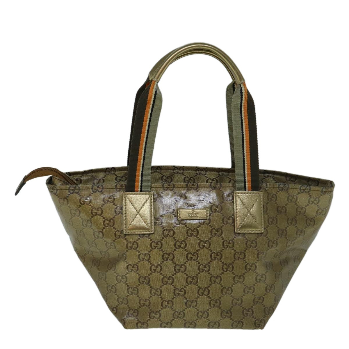 GUCCI GG Crystal Sherry Line Tote Bag Gold Tone Brown Gray - 2