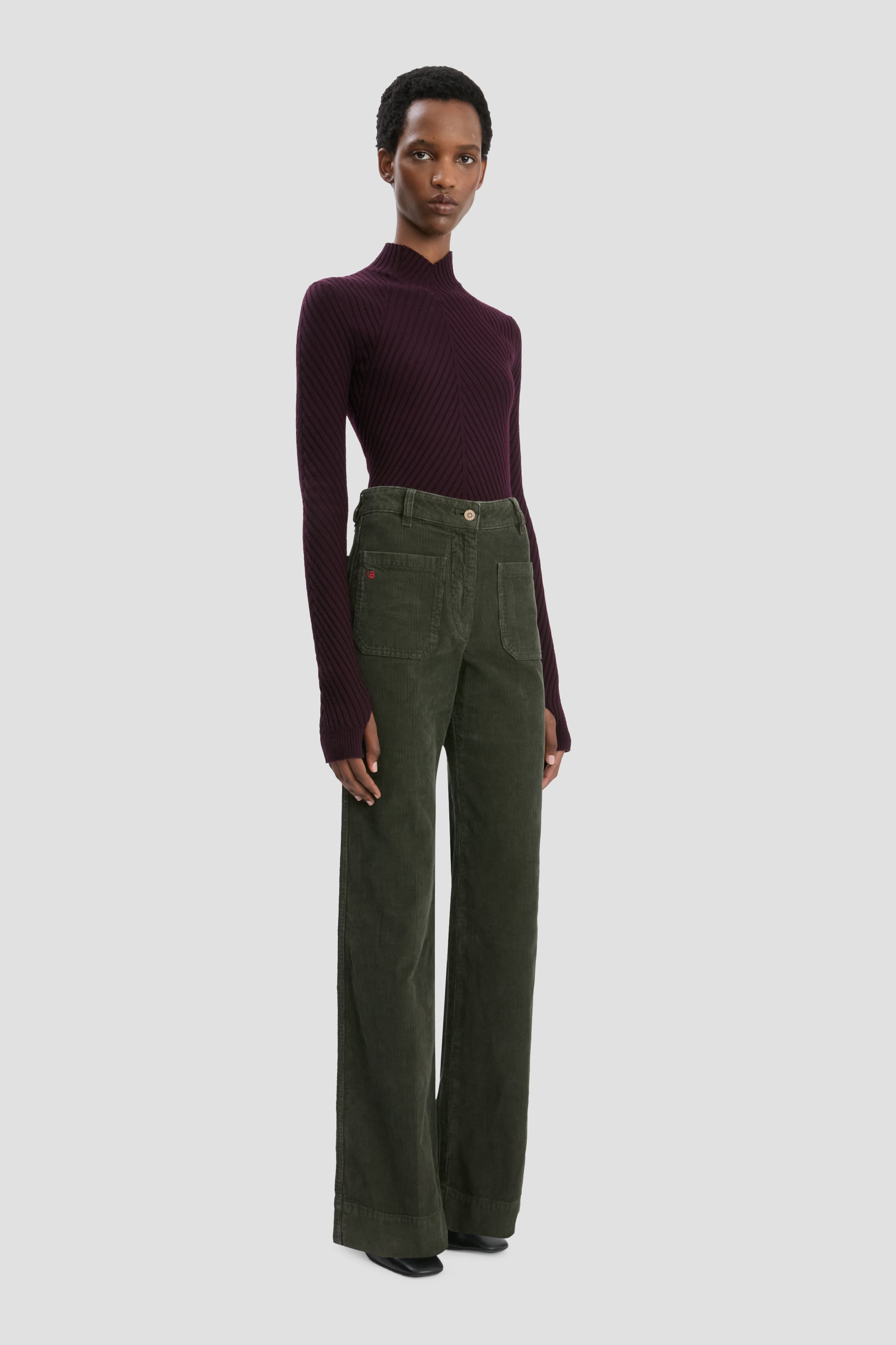 Alina High Waisted Corduroy Jean In Khaki - 3