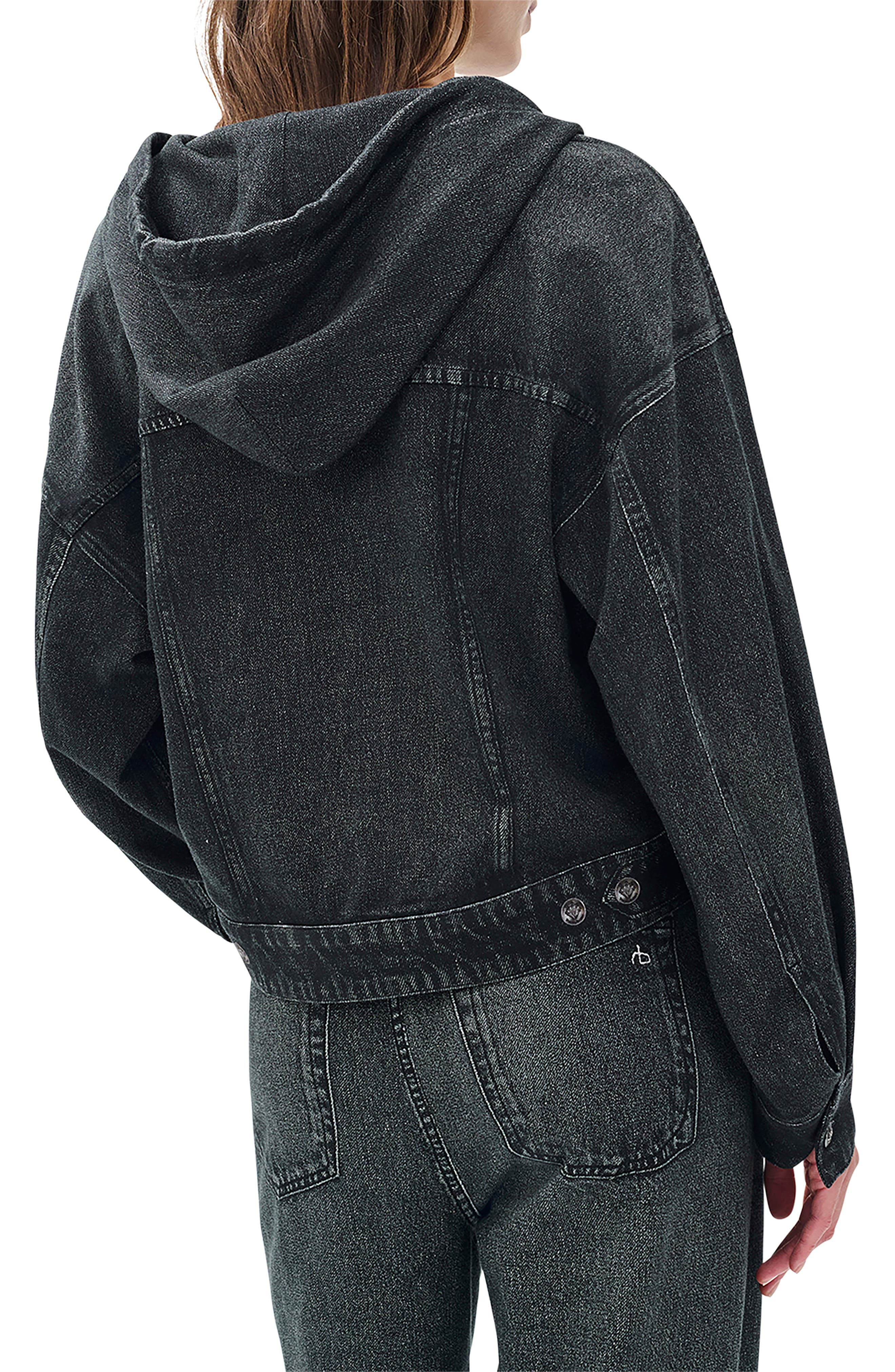 rag & bone Miramar Hooded Trompe l'Oeil Faux Denim Terry Trucker Jacket in Faded Black at Nordstrom - 2