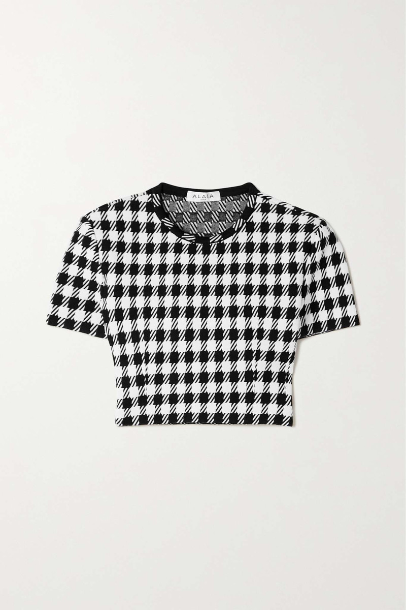 Cropped houndstooth woven top - 1