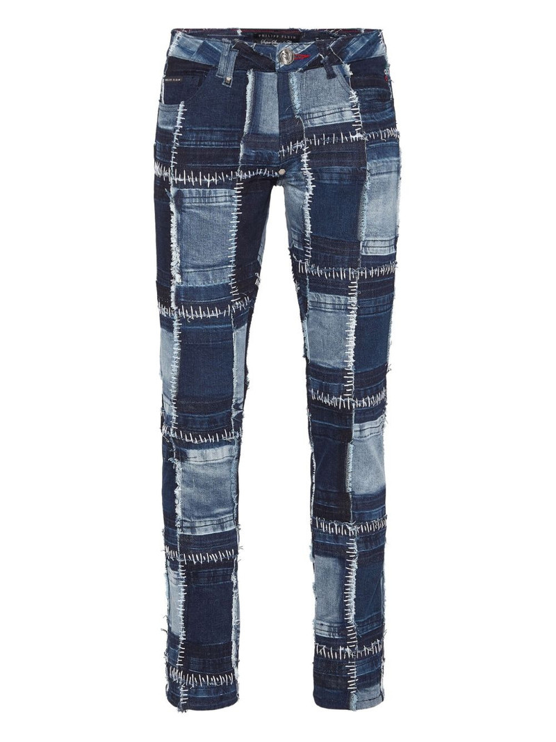 patchwork topstitching denim jeans 1