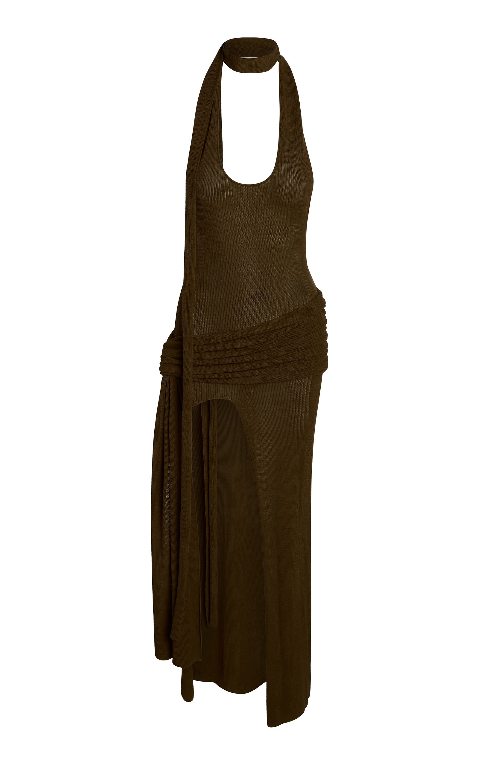 Alya Scarf-Detailed Stretch-Cotton Knit Maxi Dress brown - 1