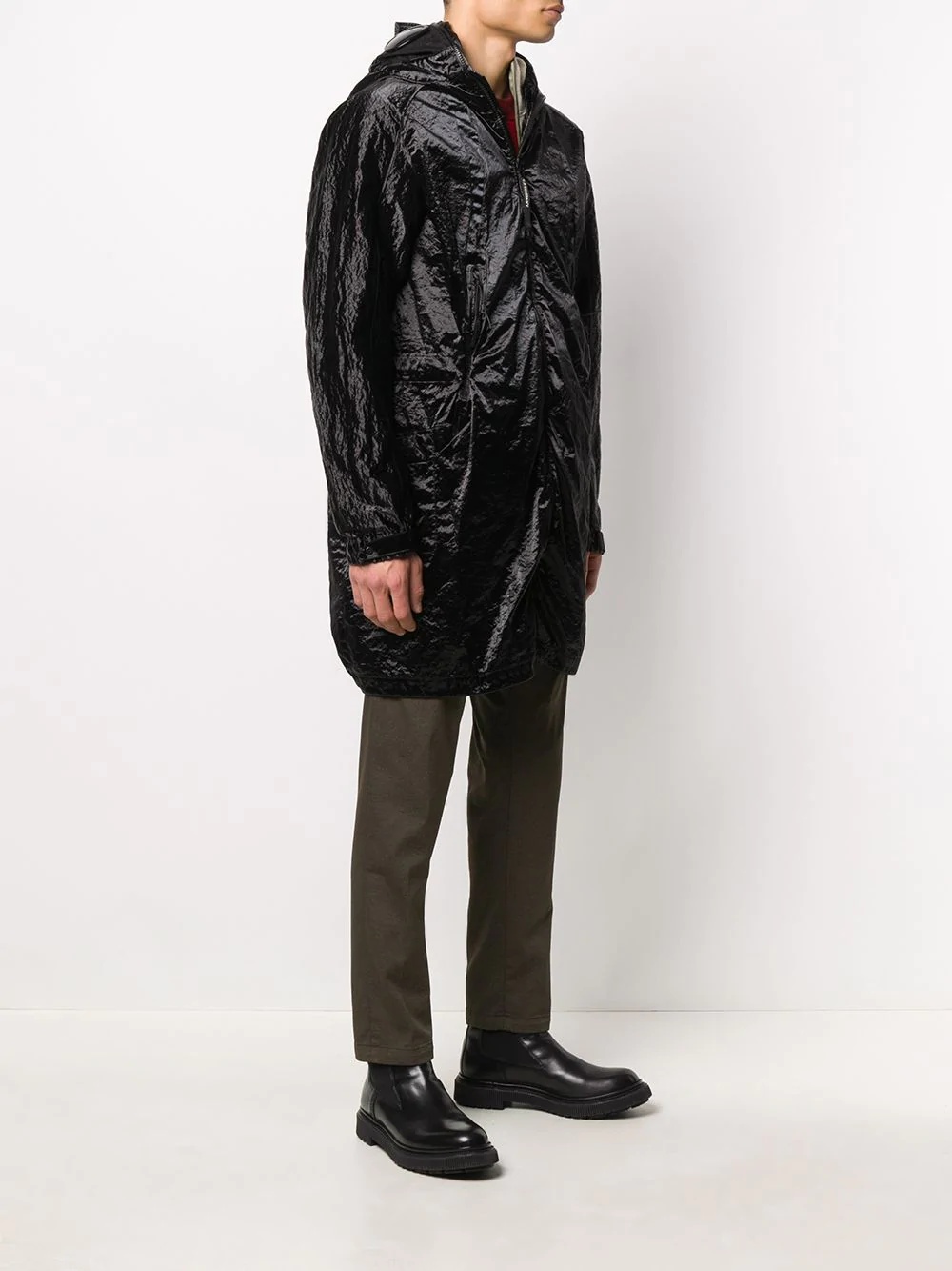 metallic-effect parka coat - 3