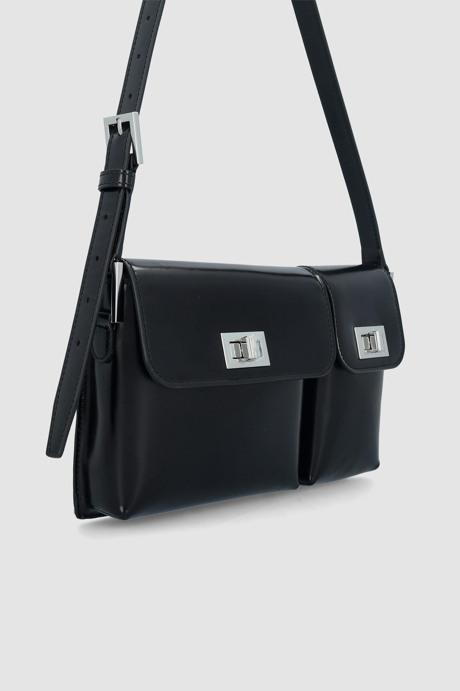 Billy Black Semi Patent Leather Shoulder Bag - 4