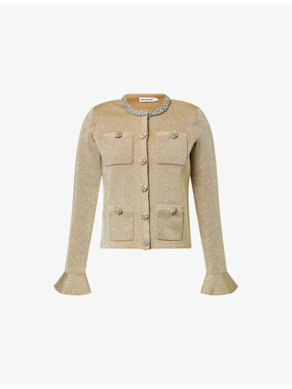 Crystal-Trim Round-Neck Knitted Cardigan - 1