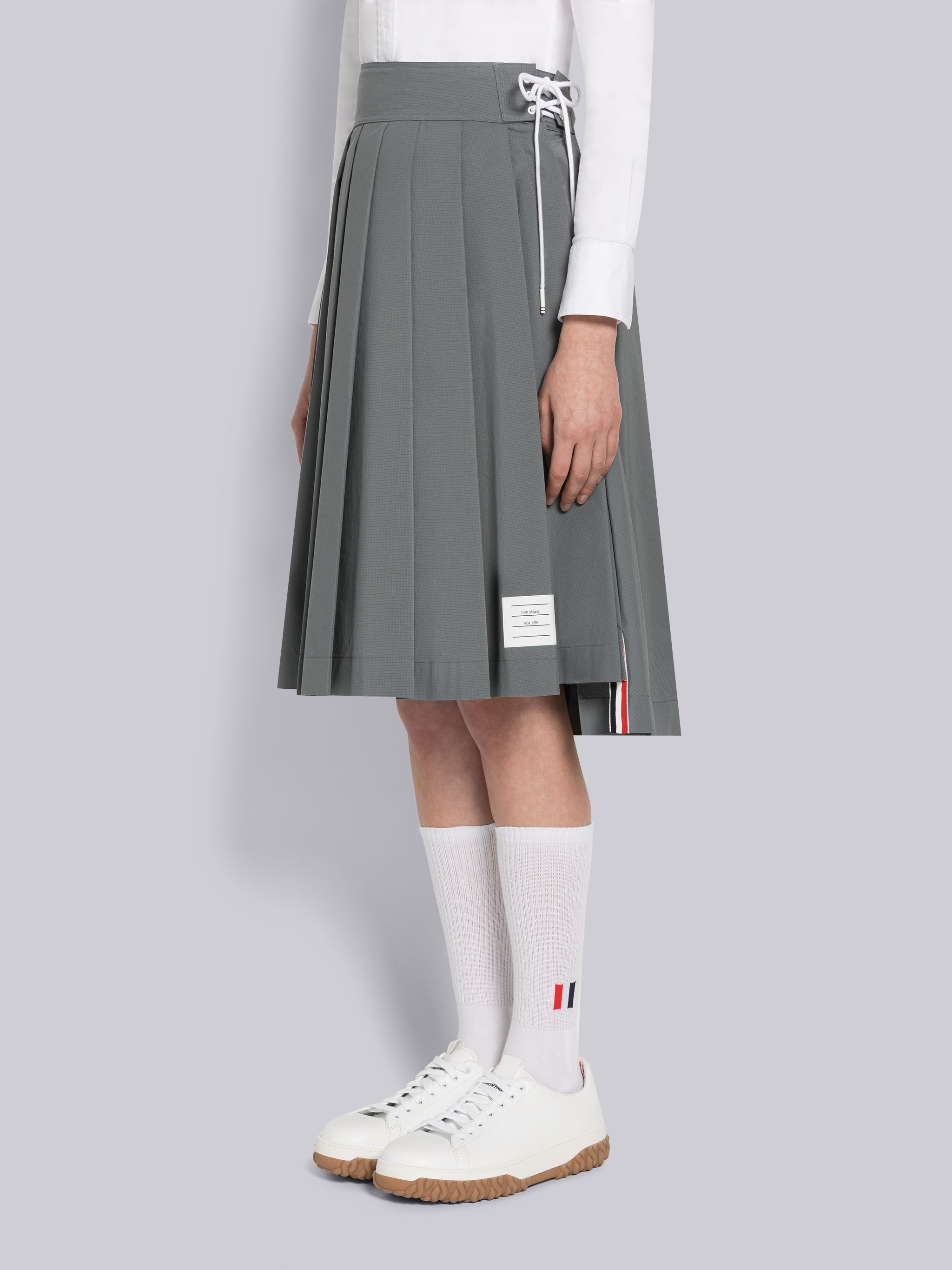 Ripstop Lace Up Pleated Knee Length Skirt - 2