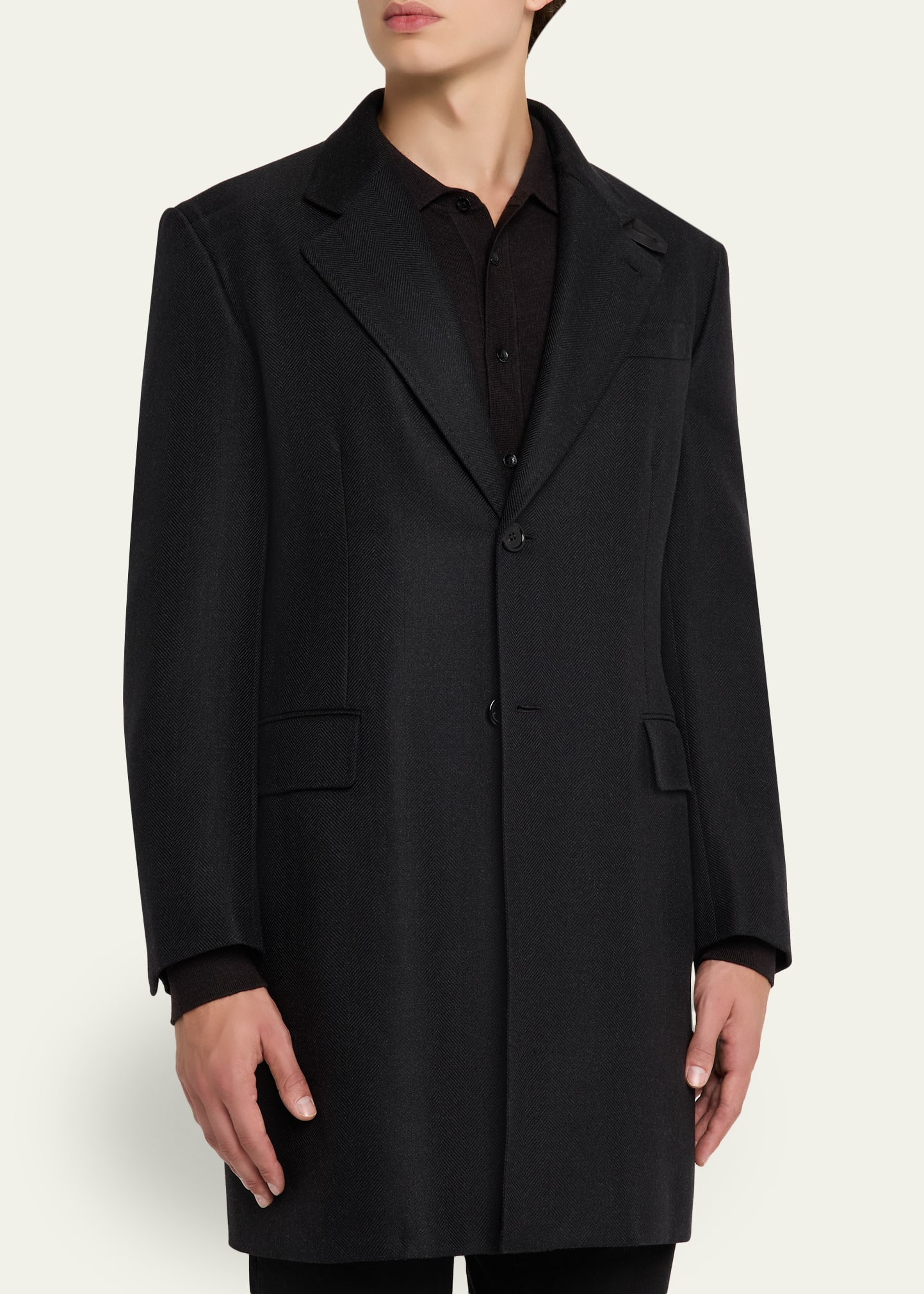 Men's Wool Chevron Single-Breasted Overcoat - 4