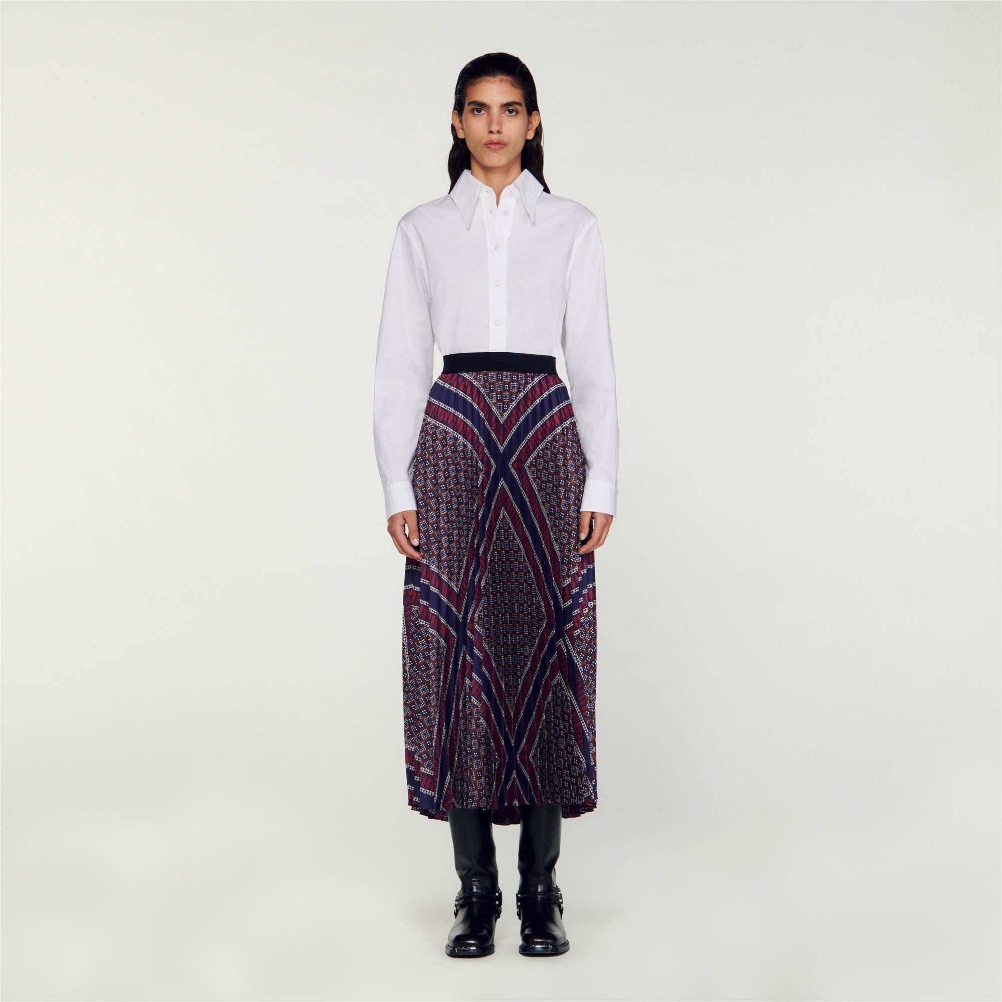 PRINTED PLEATED LONG SKIRT - 3