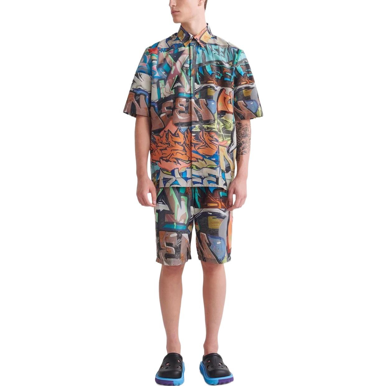 Men's Off-White Graffiti Printing Logo Pattern Short Sleeve Multicolor Shirt OMGA216S22FAB0018400 - 2