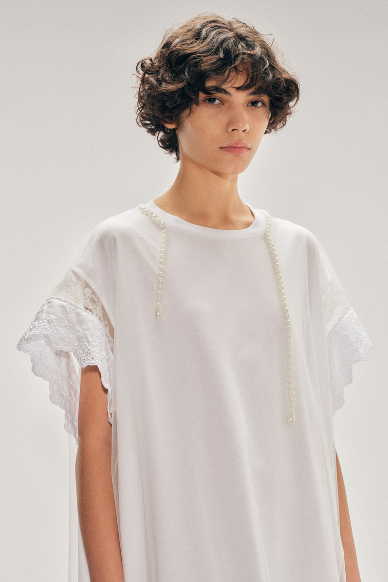 Beaded Layered Liquid Lace Trim Smock Dress 4