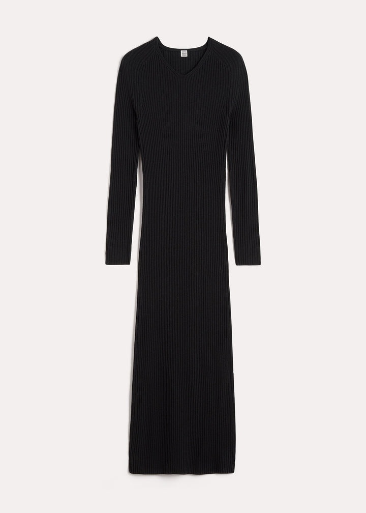 Ribbed merino dress black - 1