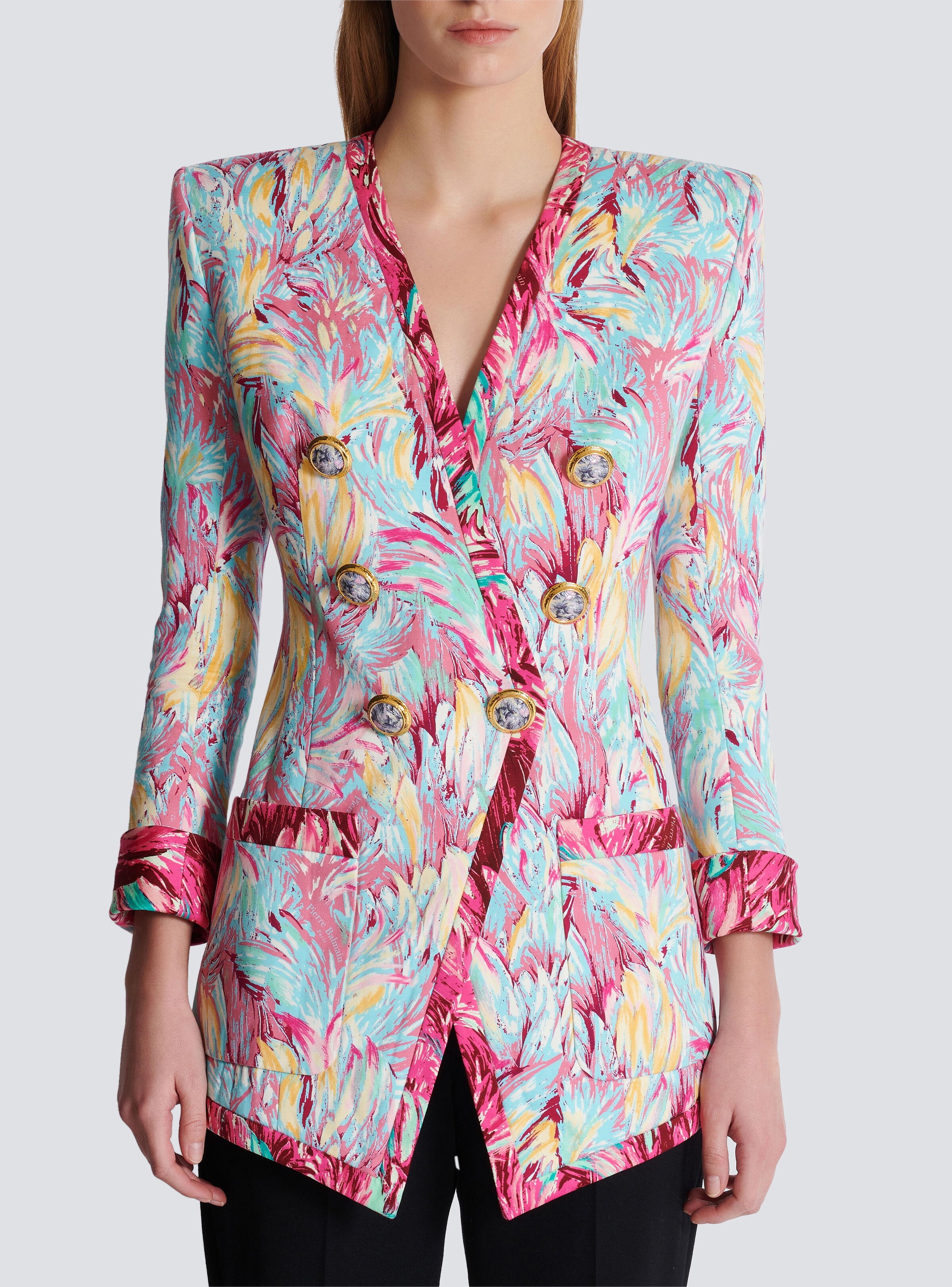 Long 6-button jacket with Feather print - 5