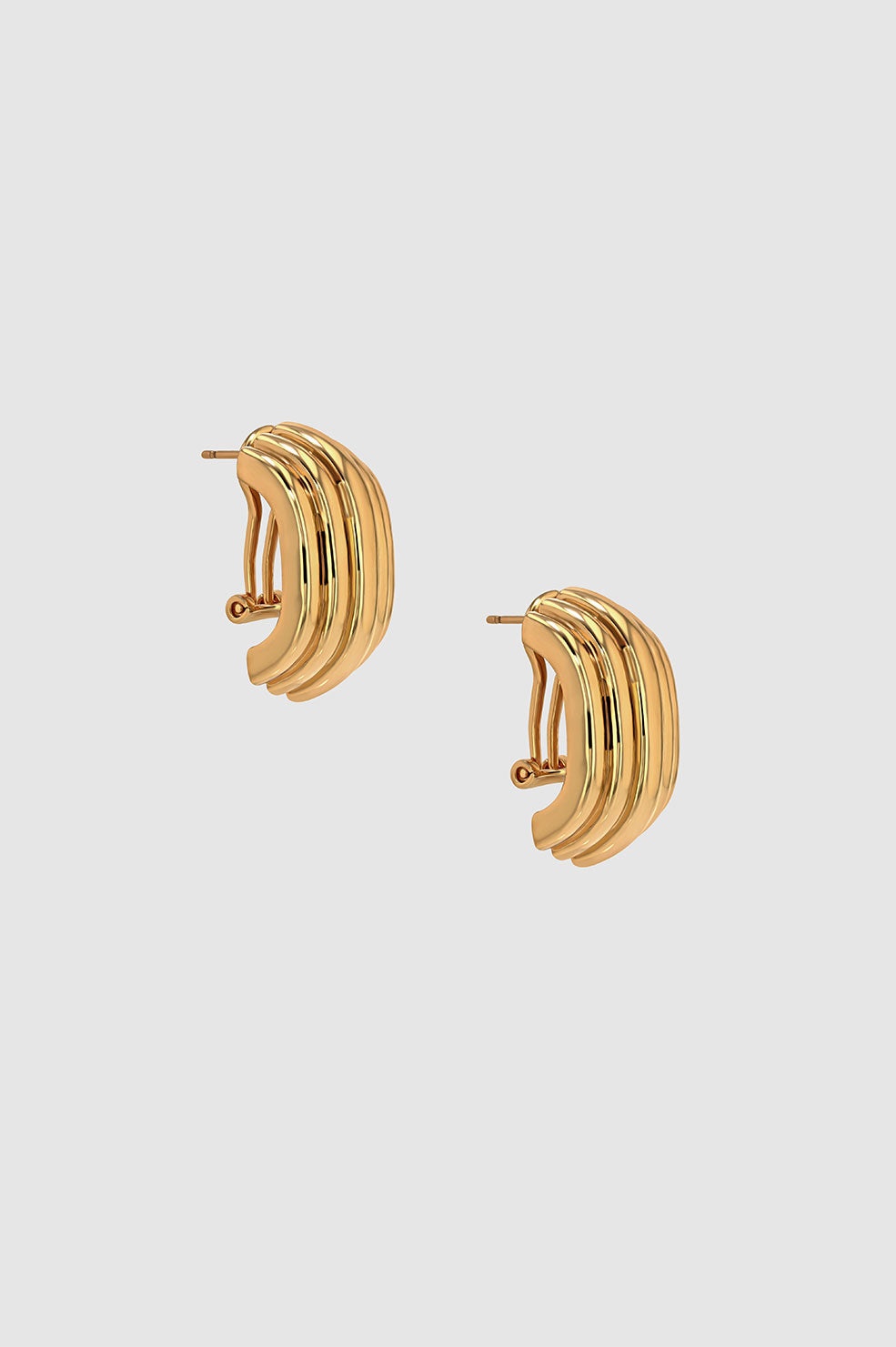 Chunky Ribbed Earrings - Gold - 3
