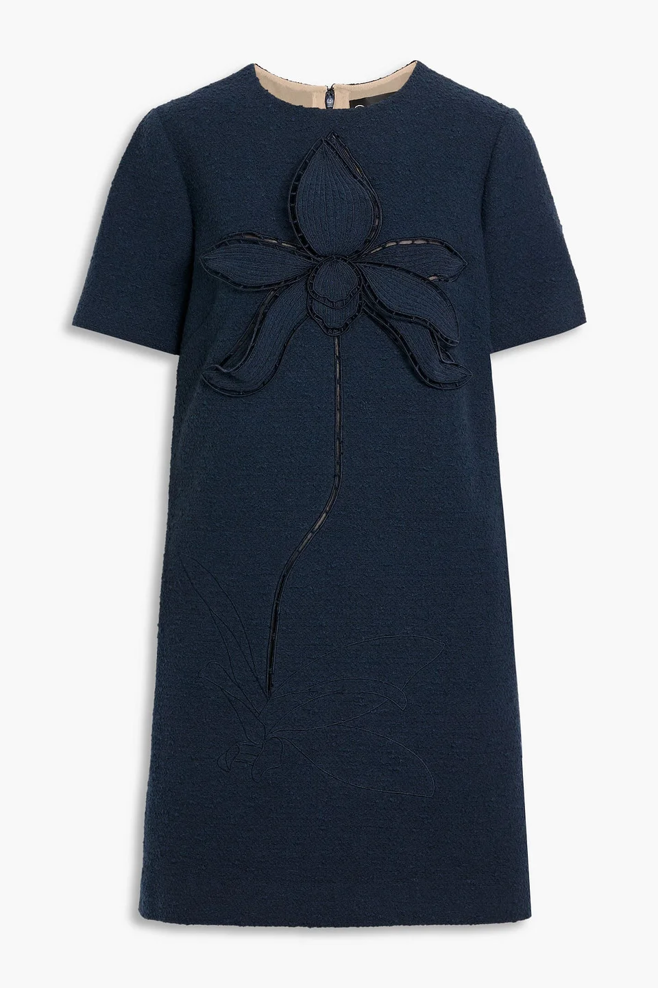 Floral-appliquéd cotton-blend tweed mini dress - 1