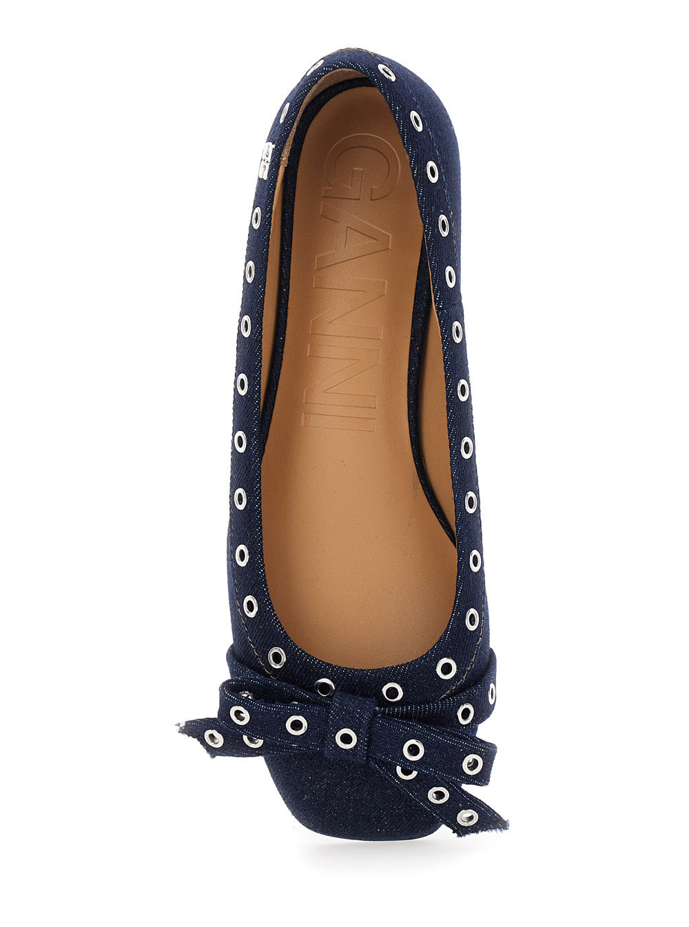 Ganni Women Blue Ballet Flats With Eyelet Details In Cotton Woman - 4