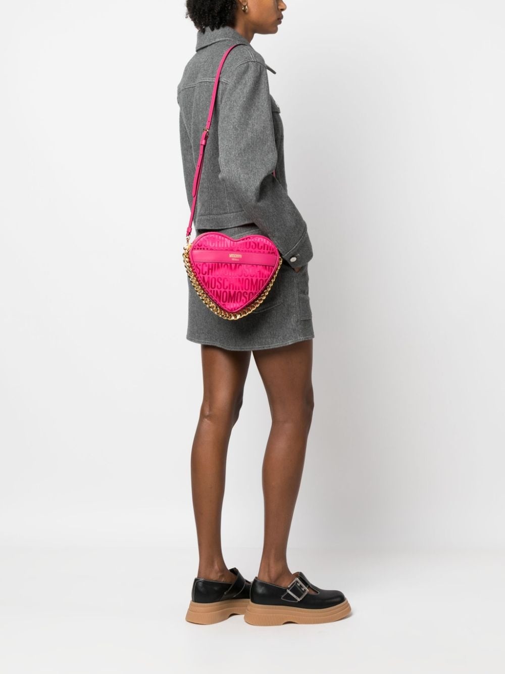 logo-jacquard heart shoulder bag - 2
