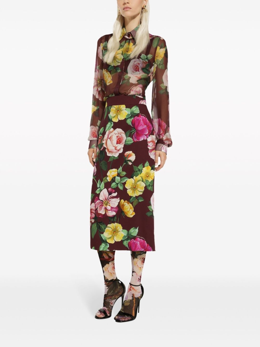 camelia-print silk blouse - 2