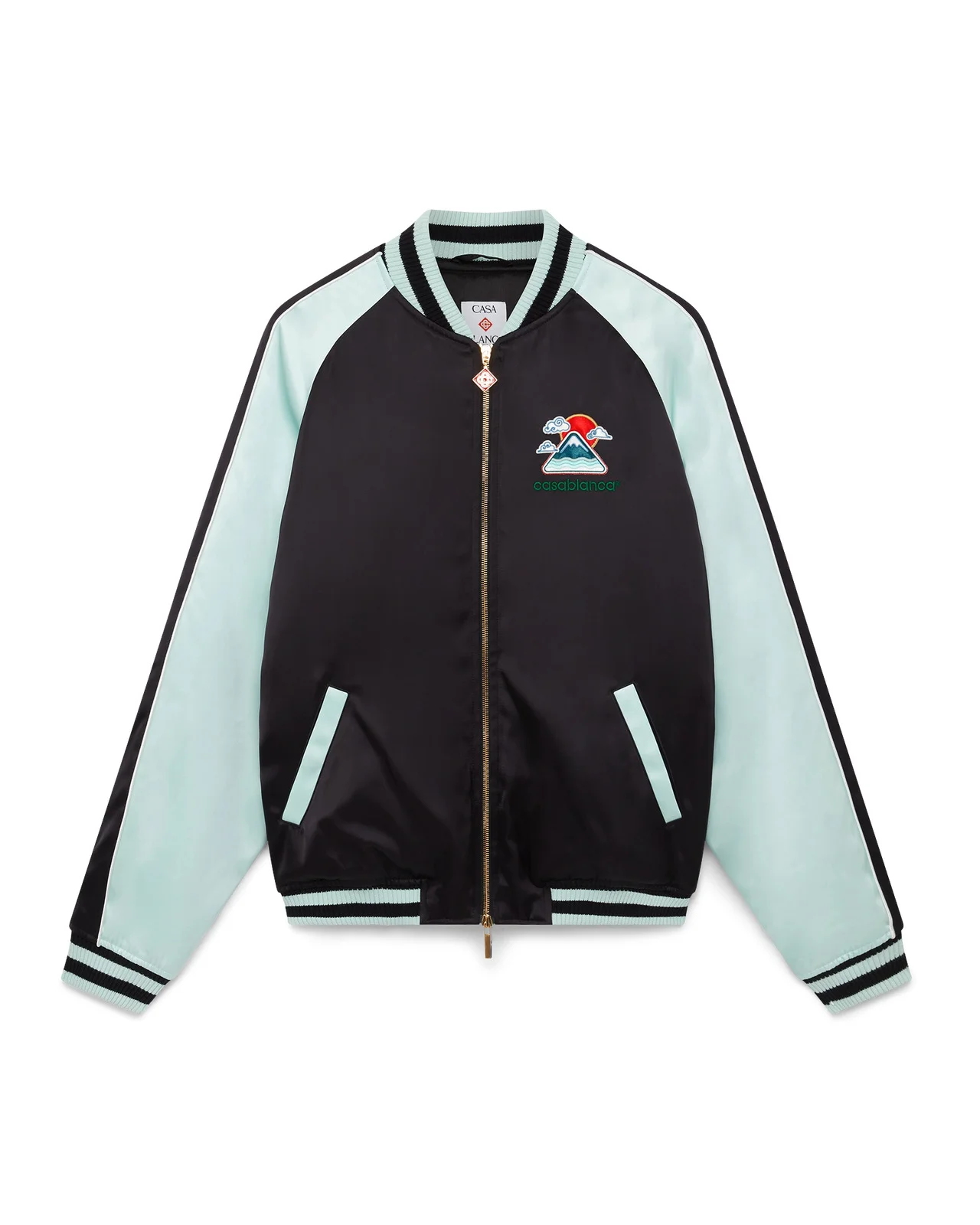 Embroidered Satin Bomber Jacket - 1