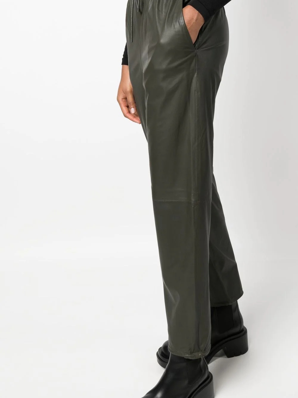 drawstring-waist lambskin trousers - 5