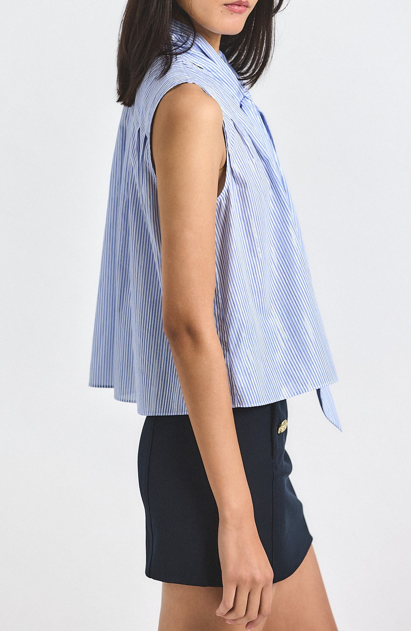 Derek Lam 10 Crosby Aviana Stripe Sleeeless Tie Neck Top in Blue Multi at Nordstrom - 3