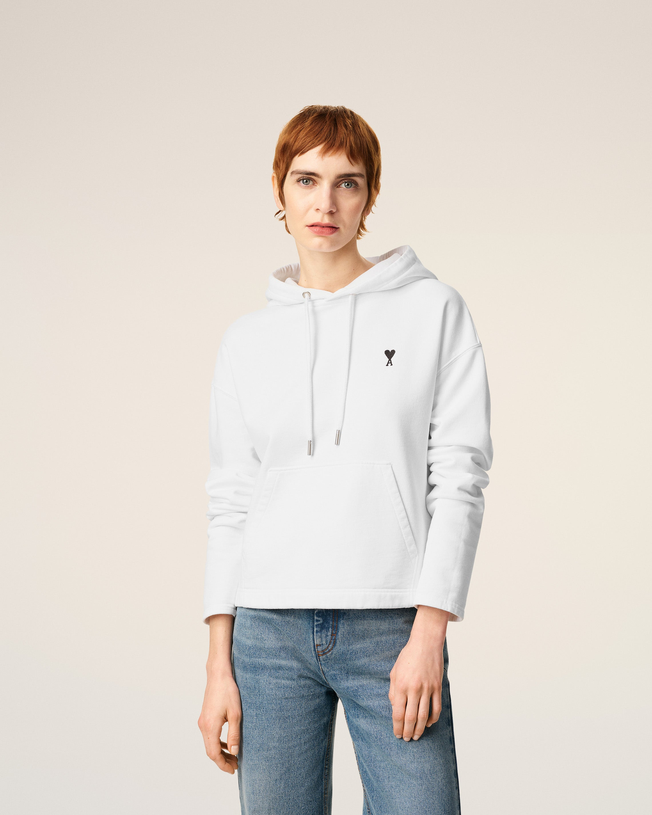 WHITE COTTON CONTRASTED AMI DE COEUR HOODIE - 3