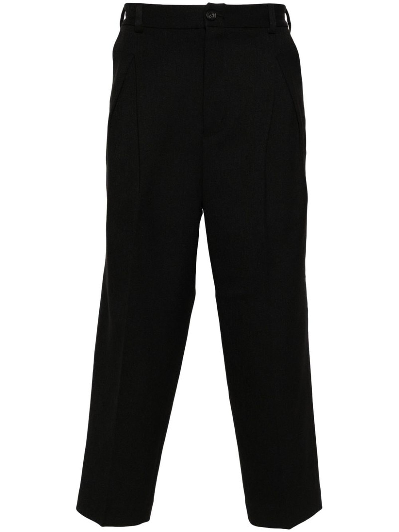 button-fastening cotton tapered trousers 1