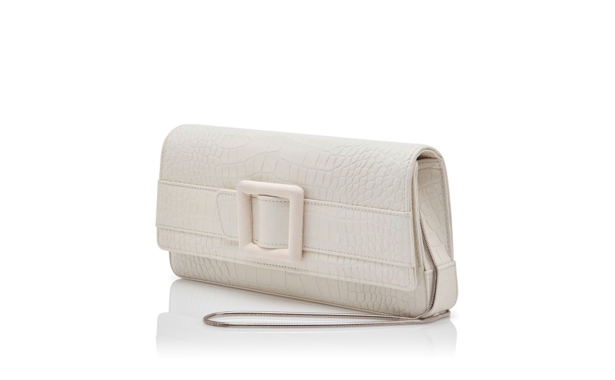 Light Cream Calf Leather Buckle Clutch - 3