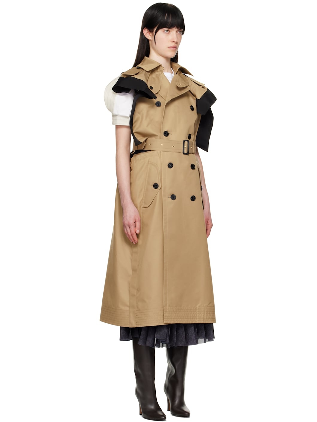 sacai Beige & Black Double-Faced Silk Cotton & Gabardine