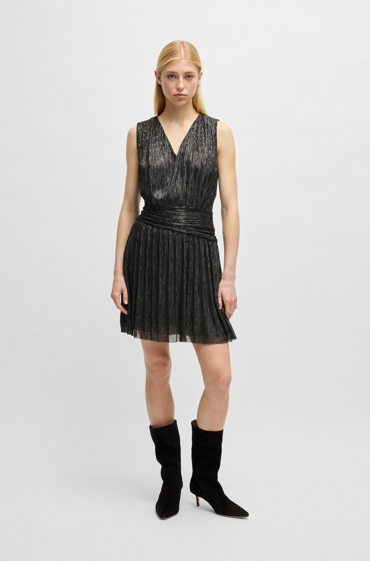 PLISSÉ PLEAT WRAP-FRONT DRESS WITH RUFFLE HEM - 3